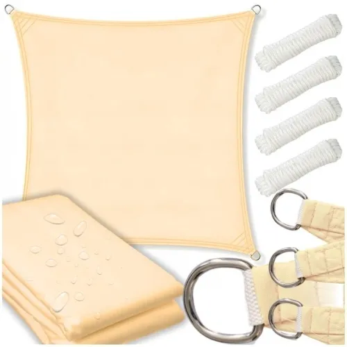 Żagiel daszek plandeka przeciwsłoneczna UV markiza beżowy wodoodporny 3x3 m