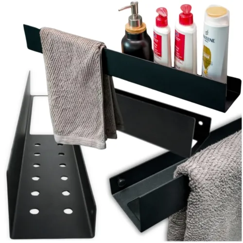 Półka 600-2 czarna ścienna wisząca na ręcznik metalowa