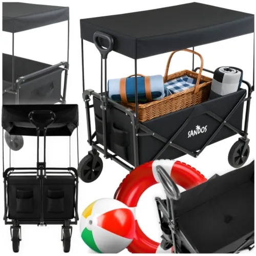 Wózek plażowy z daszkiem - czarny