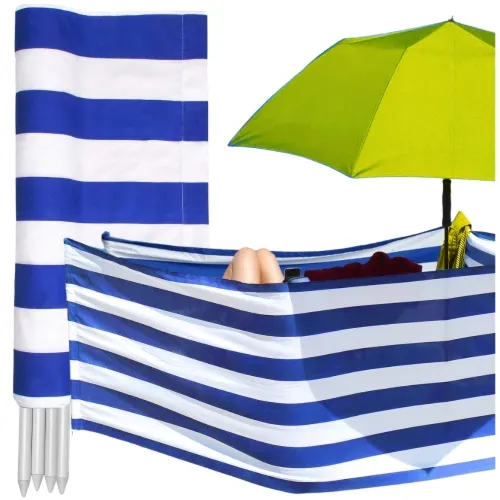 Zasłona plażowa 10 metrów parawan plażowy na plażę, pasy UV metalowe paliki