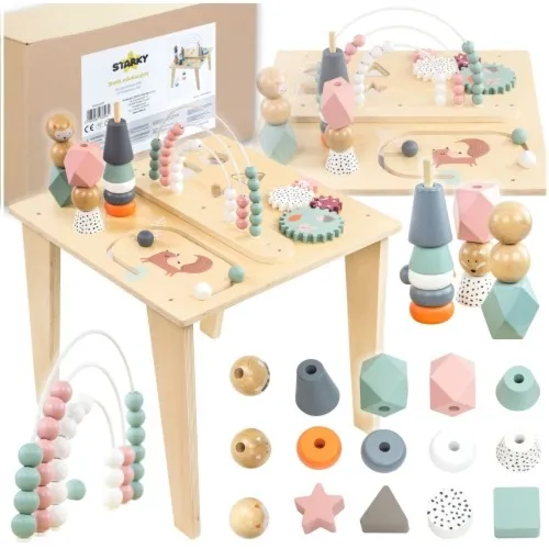 Drewniany stolik edukacyjny Montessori z liskami