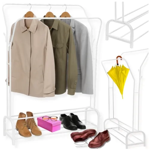 Wieszak półka metalowa na ubrania stojący - biały