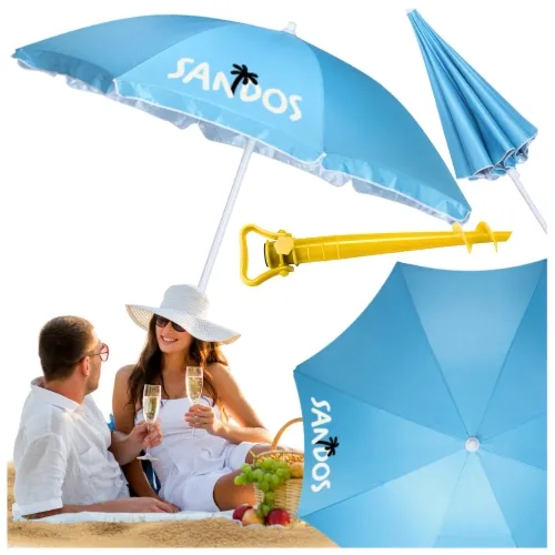 Parasol plażowy w kolorze błękitnym z filtrem UV + STOJAK