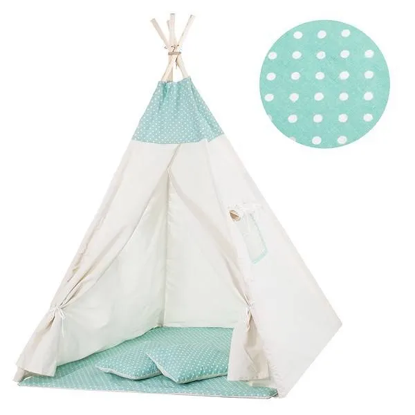 Namiot Tipi dla dzieci wigwam miętowy w kropki