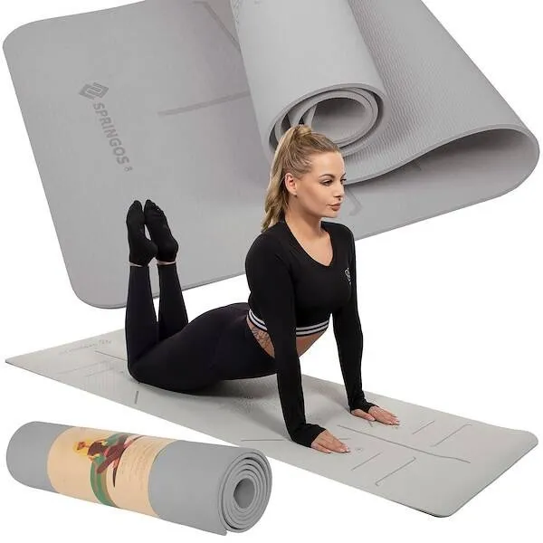 Gruba mata do ćwiczeń jogi fitness 183 cm szary