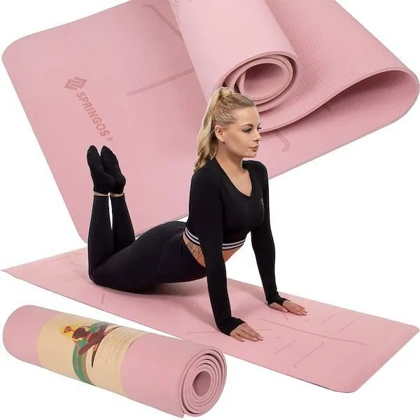 Gruba mata do ćwiczeń jogi fitness 183 cm różowa