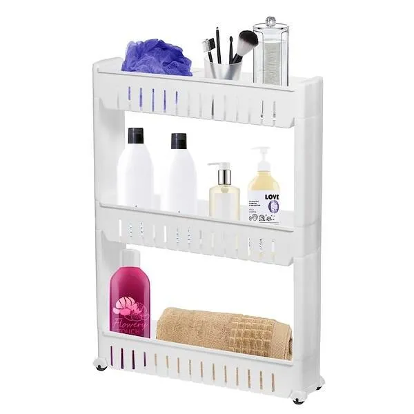 Szafka łazienkowa mobilna regał na kółkach 3 poziomy biały