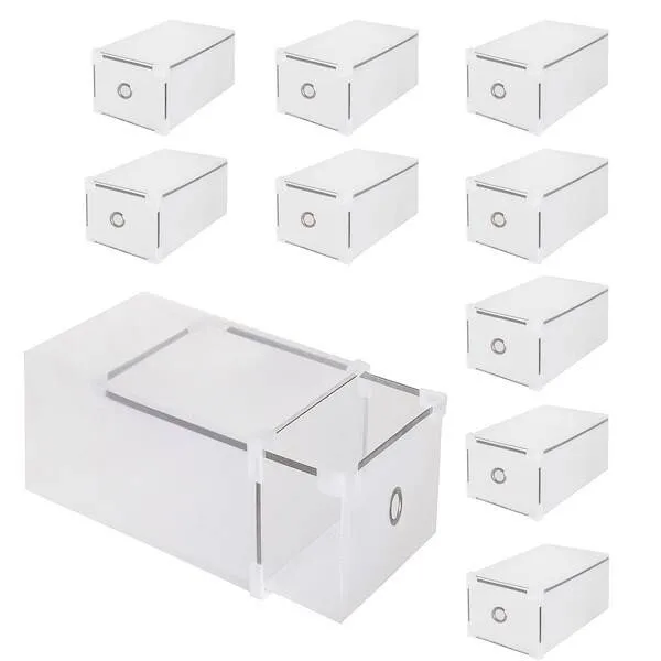 Pudełko na buty z szufladą 28x18x18 cm przeźroczysty organizer zestaw 10 szt.