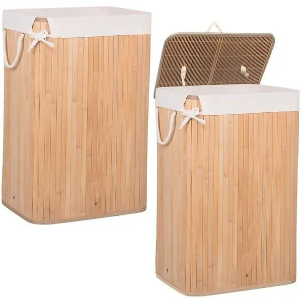 Kosz na pranie 72 L z pokrywą naturalny bambus