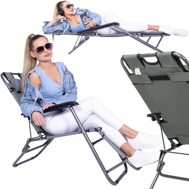 Leżak ogrodowy z zagłówkiem metalowy leżak zero gravity szary