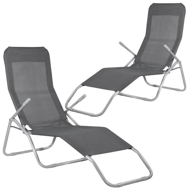 Leżak ogrodowy grawitacyjny ciemny szary zestaw 2 szt