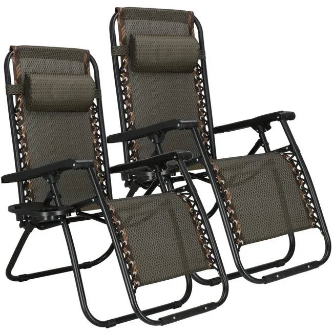 Leżak ogrodowy grawitacyjny składany brązowy zestaw 2 szt