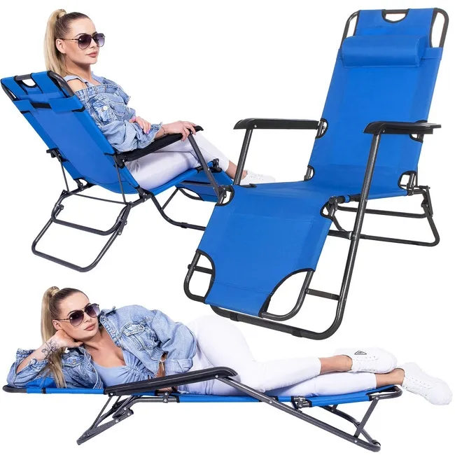 Leżaki metalowe 2 szt. regulowane z podłokietnikami ogrodowe leżanki niebieskie