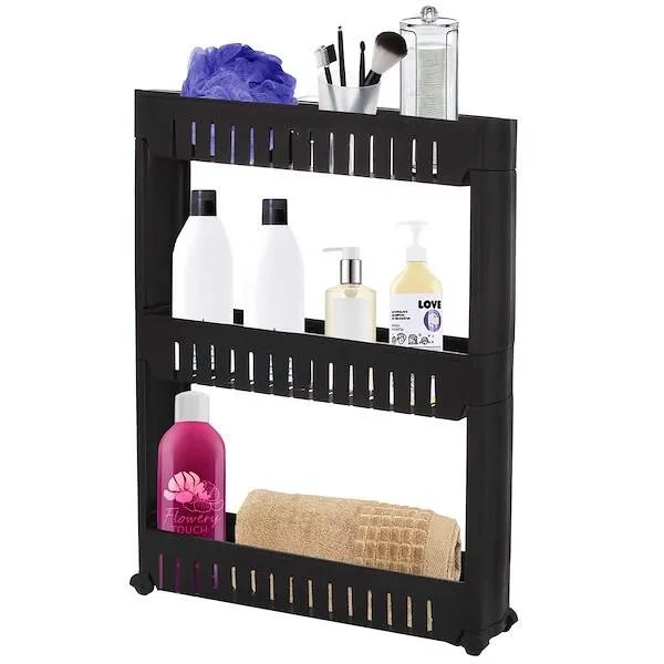 Mobilny regał na kółkach szafka łazienkowa 3 półki czarny