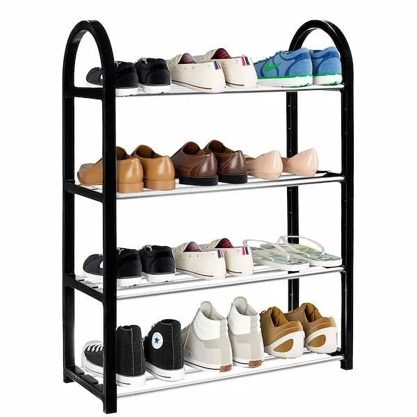 Szafka na buty z metalowymi 4 półkami regał czarny