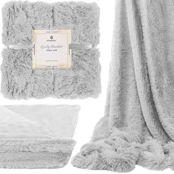 Narzuta na łóżko, pled 160x200 cm dwustronny koc na kanapę szary