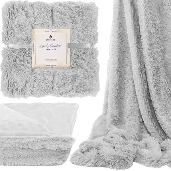 Narzuta na łóżko, pled 200x220 cm dwustronny koc na kanapę szary