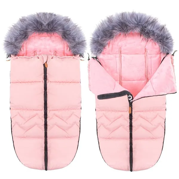 Śpiworek do wózka 4w1, śpiwór z futerkiem do sanek, gondoli 90 cm różowy