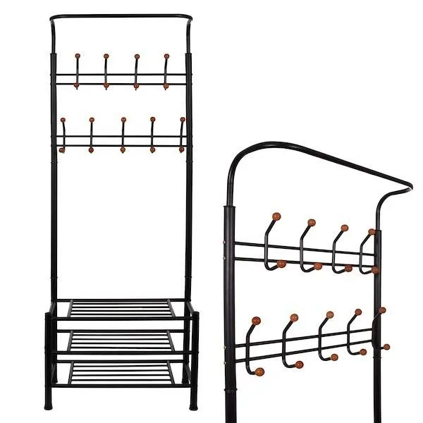 Wieszak na ubrania z regałem na buty 187cm stojak czarny