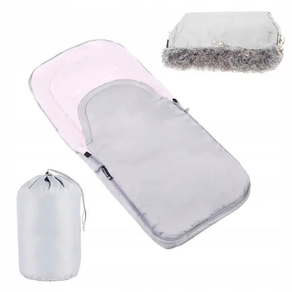Śpiworek do wózka 4w1, mufka, śpiwór do sanek, gondoli z torbą 90 cm szaro-różowy