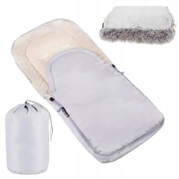 Śpiworek do wózka 4w1, mufka, śpiwór do sanek, gondoli z torbą 90 cm szaro-beżowy