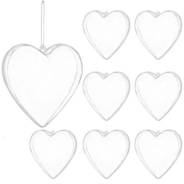 Bombki akrylowe 7cm serce plastikowe decoupage zestaw 8 szt.