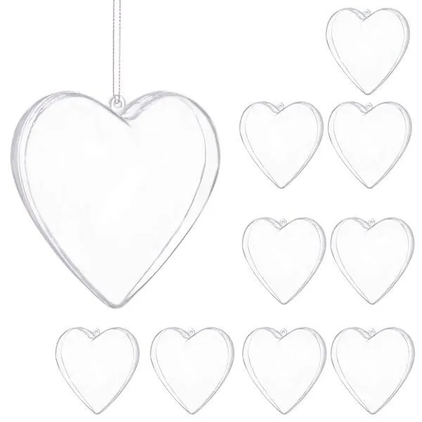 Bombki akrylowe 7cm serce plastikowe decoupage zestaw 10 szt.