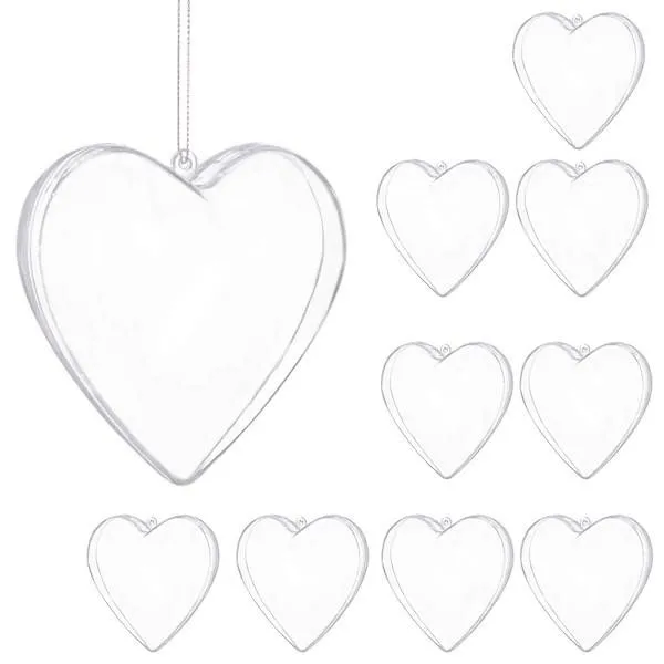 Bombki akrylowe 10cm serce plastikowe decoupage zestaw 10 szt.