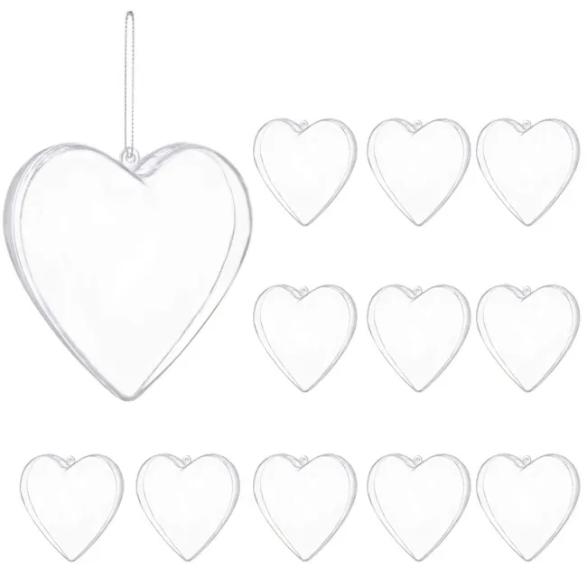 Bombki akrylowe 10cm serce plastikowe decoupage zestaw 12 szt.