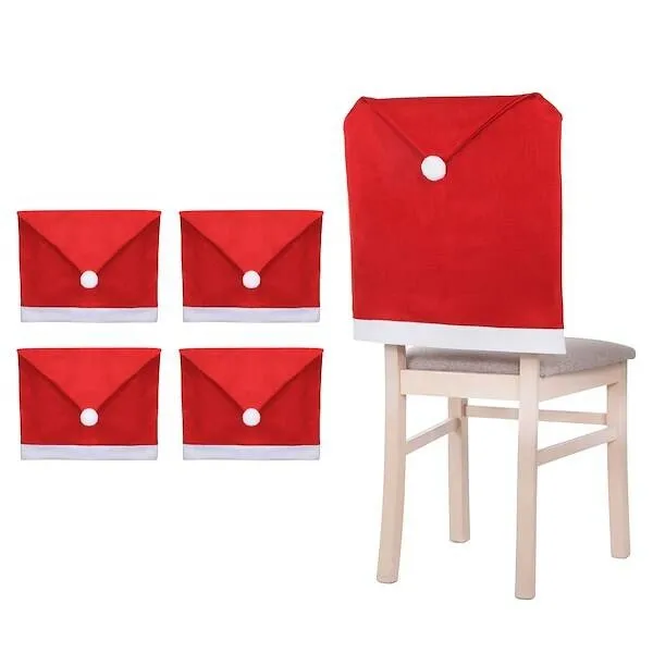 Pokrowiec na krzesło, czapka Mikołaja czerwona zestaw 4 szt.