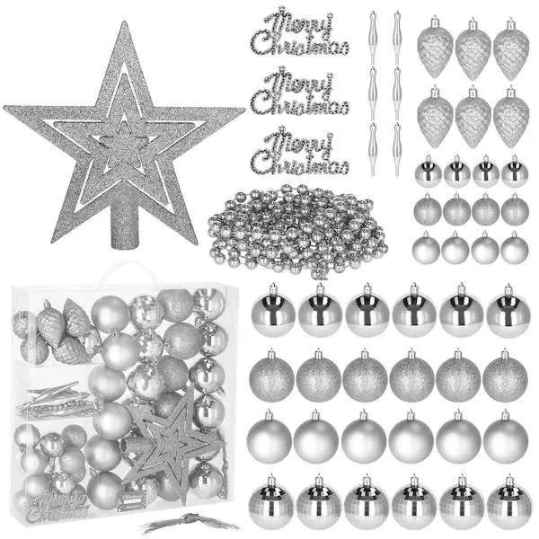 Bombki choinkowe 51 szt. ozdoby świąteczne srebrny