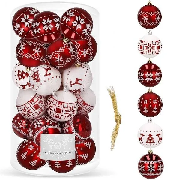 Bombki choinkowe 30 szt. ozdoby świąteczne zestaw 5cm biało-czerwone