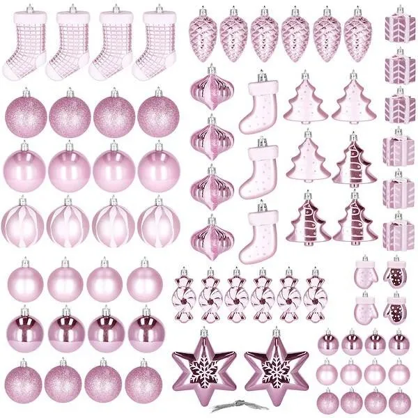 Bombki choinkowe 77 szt. ozdoby świąteczne różowy