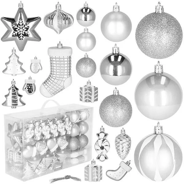 Bombki choinkowe 77 szt. ozdoby świąteczne srebrny