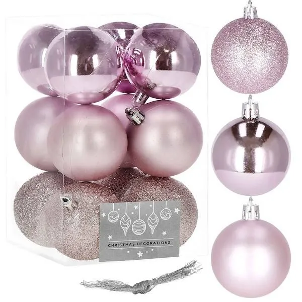 Bombki choinkowe 12 szt. ozdoby świąteczne różowy