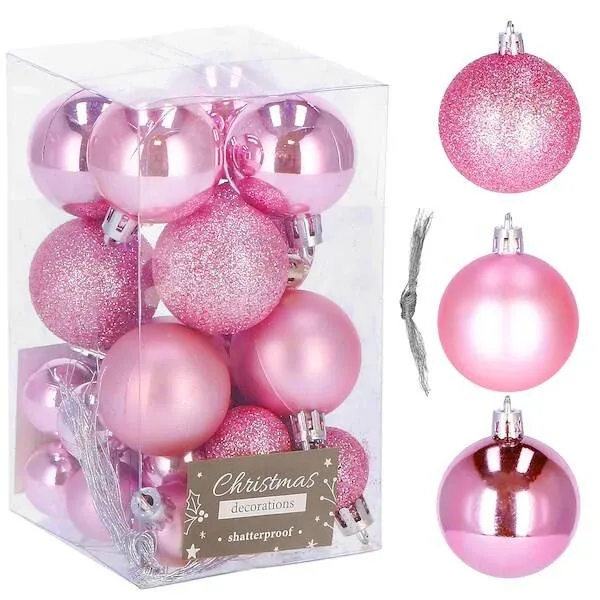 Bombki choinkowe 25 szt. ozdoby świąteczne zestaw różowy
