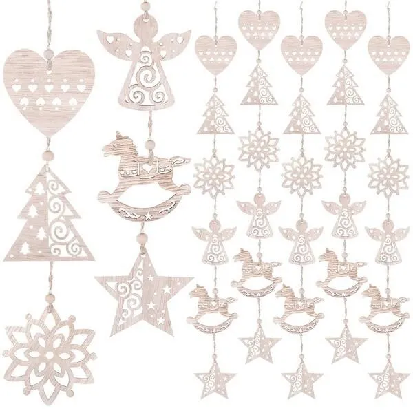 Ozdoby choinkowe 7cm drewniane, świąteczne zawieszki zestaw 36 szt.