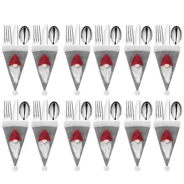 Etui na sztućce 12szt. świąteczna kieszonka, czapka szara ozdoba świąteczna