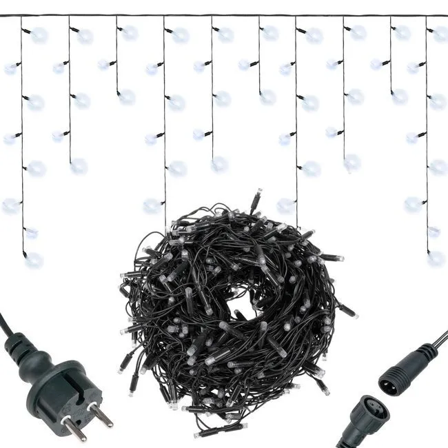 Lampki sople 300 led girlanda, kurtyna świetlna biały zimny + zimny biały flash