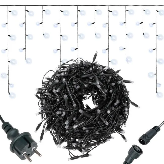 Lampki sople 500 led girlanda, kurtyna świetlna zimny biały + zimny biały flash