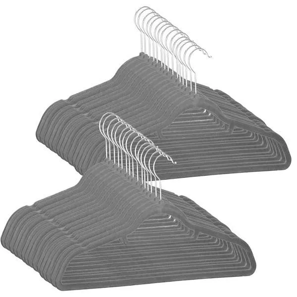 Wieszaki welurowe na ubrania 30 szt. zestaw premium szary