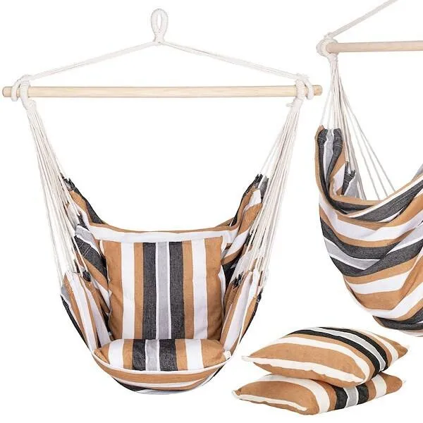 Hamak brazylijski z poduszkami, fotel wiszący 130x100cm kolorowe pasy