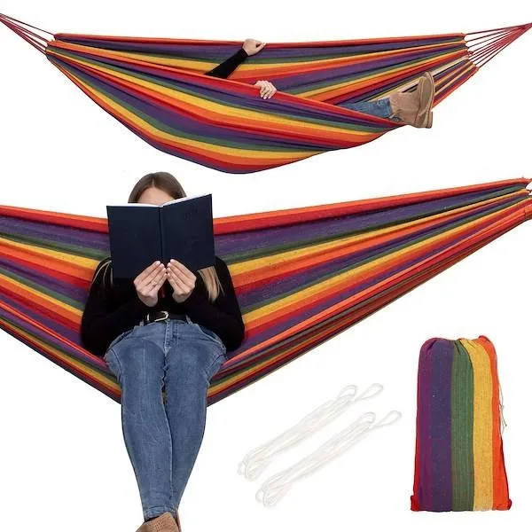 Hamak dwuosobowy ogrodowy 200 cm w kolorowe pasy