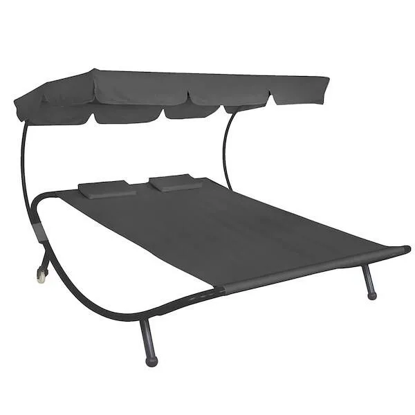Leżanka ogrodowa z regulowanym daszkiem dwuosobowa szara