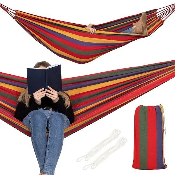 Hamak dwuosobowy 200kg bujak ogrodowy 200x150cm kolorowe pasy