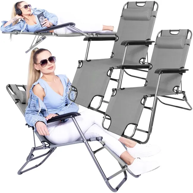 Leżak ogrodowy fotel składany, leżanka zero gravity zestaw 2 szt. szary