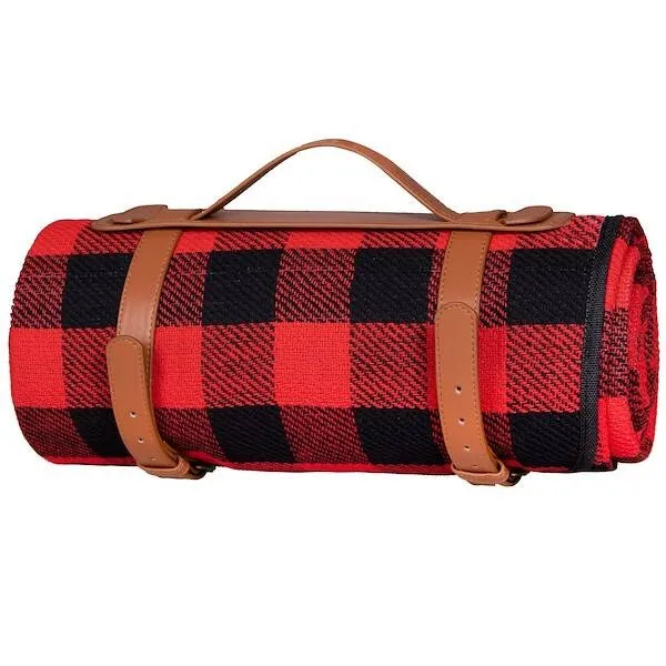 Koc plażowy piknikowy 200x150cm retro mata czerwono-czarna krata