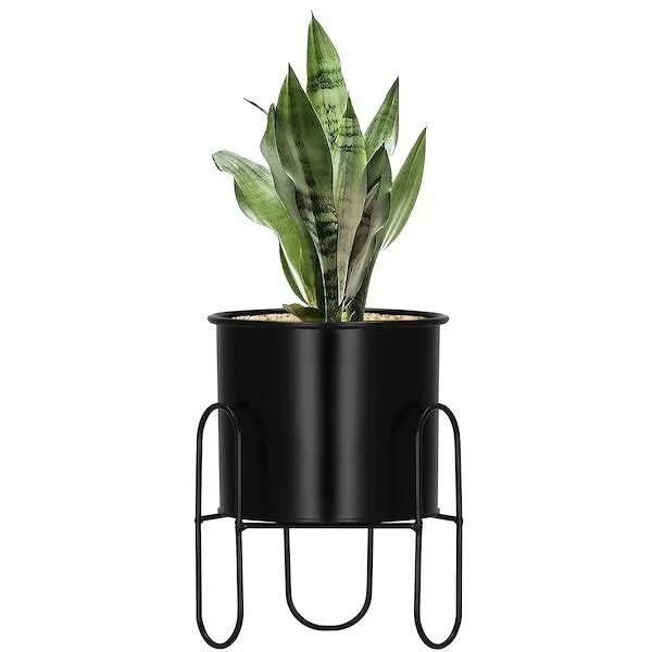 Stojący kwietnik 18 cm stojak z doniczką na kwiaty nowoczesny loft czarny mat