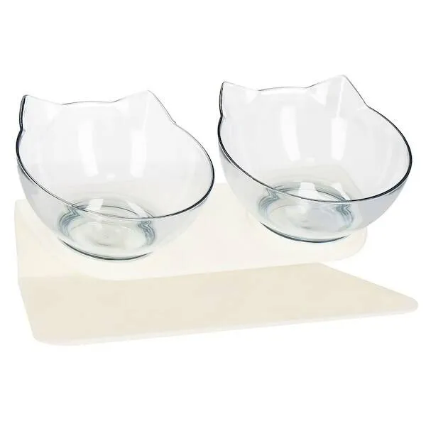 Podwójna miska dla psa i kota z podstawką antypoślizgowa przeźroczyste