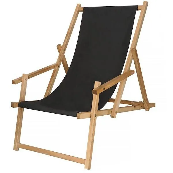 Leżak ogrodowy składany impregnowany z podłokietnikami czarny